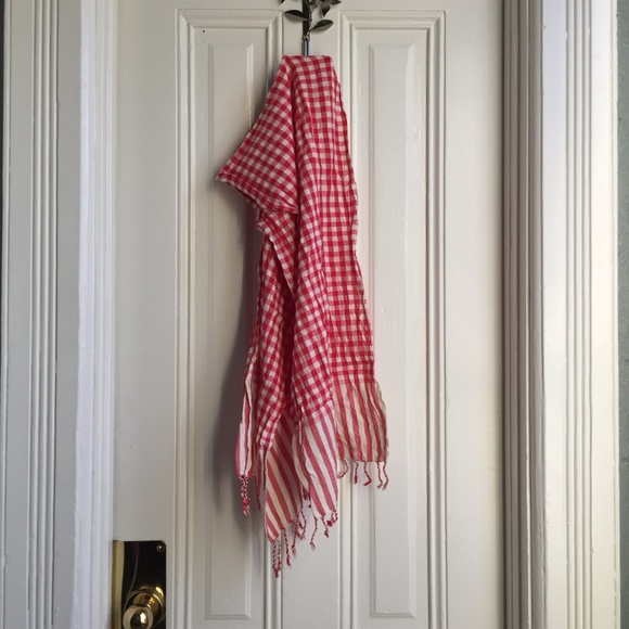 Madewell Red & White Gingham Stripe Print Scarf - Picture 3 of 3